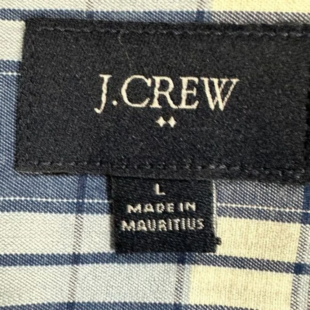 J Crew Button Down Shirt Adult Large Blue White Plaid Long Sleeve Pocket Mens